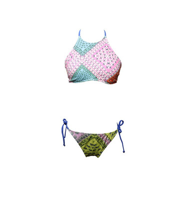 

Womens geometric stitching printed bikini split swimsuit