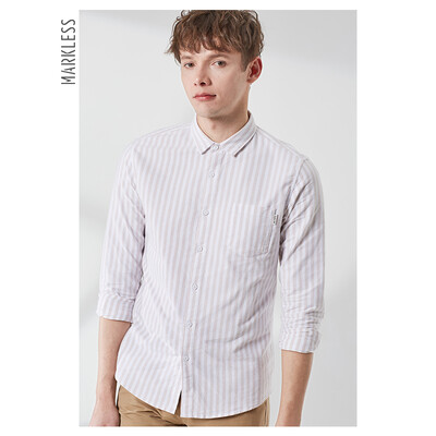 

MARKLESS 2019 spring new long-sleeved shirt mens simple casual striped shirt shirt CSA9515M apricot 17592 L