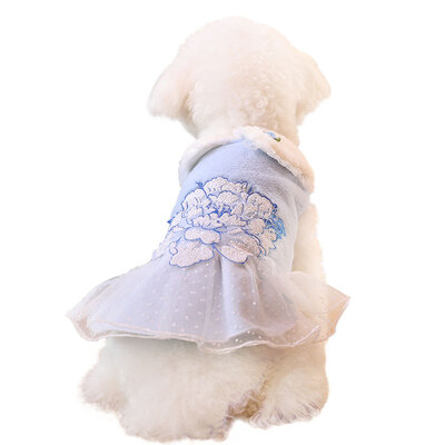 

Huayuan pets hoopet dog clothes small dog VIP Bomei autumn&winter dress princess lace skirt doll collar pet clothes blue XL