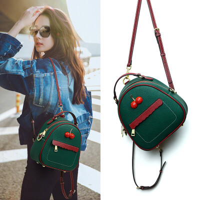 

Viney leather shoulder bag female Korean version of the wild fashion backpack female college wind casual cherry bag small bag ink green