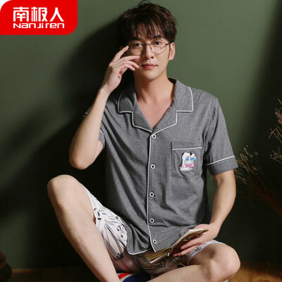 

Antarctic pajamas mens summer cotton short-sleeved shorts mens thin section cotton couple pajamas womens home service suits NAS5X20111JD-10 mens cotton navy blue short sleeve
