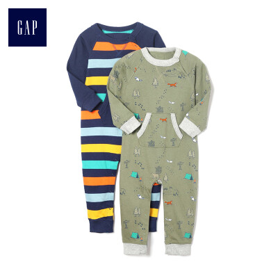 

GAP flagship store male baby whale pattern long-sleeved one-piece jumpsuit two-piece 374349 military green 0-3M