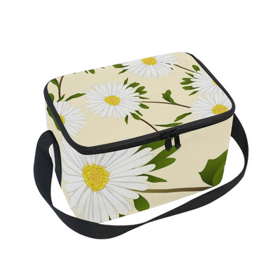 

ALAZA Lunch Box Insulated White Aster Flower Lunch Bag Large Cooler Tote Bagfor Men Women
