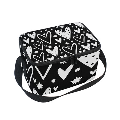 

ALAZA Lunch Box Insulated Lunch Bag Large Cooler Black Hearts Pattern Tote Bag