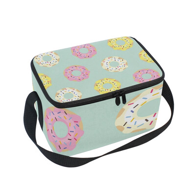 

ALAZA Lunch Box Insulated Lunch Bag Large Cooler Donuts Pattern Mint Green Background Tote Bag