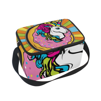 

Lunch Box Insulated Lunch Bag Large Cooler Fashion Magic UNICORN IN DONUT Tote Bagfor Kids Men Women