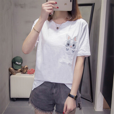 

JOY OF JOY Jingdong womens 2019 new female Korean version of the loose wild short-sleeved t-shirt female bamboo cotton JWTD191473 white L