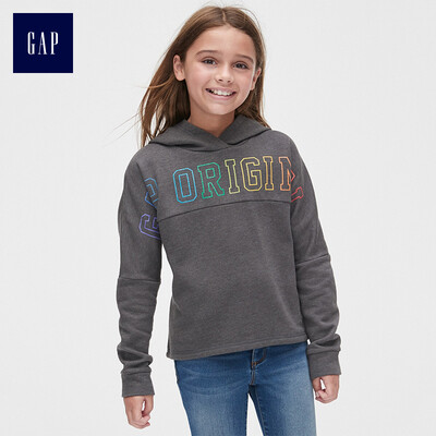 

GAP flagship store girl logo logo comfortable fleece hooded sweater 398424 deep stone ash gray