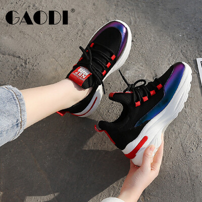 

Gao Di gaodi thick-soled tie with breathable wild color matching sports shoes shoes female black red 36