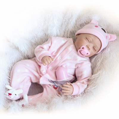 

22inch 55cm Reborn Baby Doll Girl PP filling Silicon With Clothes Lifelike Cute Gifts Toy Pink Rabbit Romper