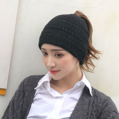 

Warm wool hat for autumn&winter headwear ear-protecting hat fashionable bare ponytail open top knit hat