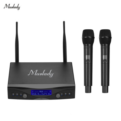 

Muslady U1 UHF Wireless Microphone System 2 Handheld Mics & 1 Receiver with Backlit Display for Karaoke Home Entertainment Busines