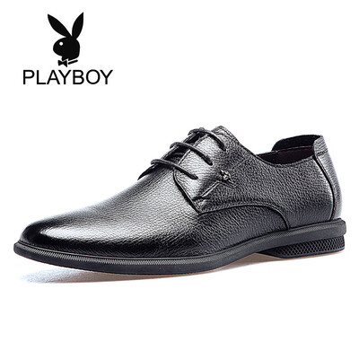 

Playboy PLAYBOY Mens Round Head Leather Business Casual Lace Shoes Men 9AW626010D Black 38