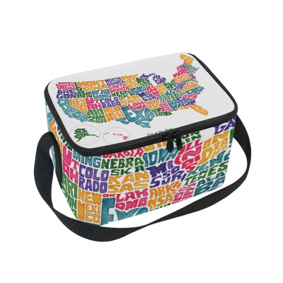 

ALAZA Lunch Box Insulated Map Of The Usa Lunch Bag Large Cooler Tote Bagfor Men Women