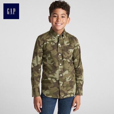 

GAP flagship store boy camouflage cotton long-sleeved childrens shirt jacket childrens wear 370557 green camouflage