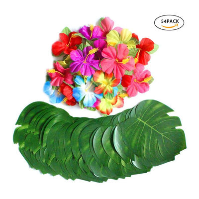 

UpperX 30pcs Artificial Tropical Palm Leaves & 24pcs Hibiscus Flower Hawaiian Jungle Beach Theme Family Garden Wedding Party Decor