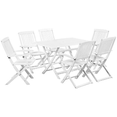 

Outdoor Dining Set 7 Pieces Solid Acacia Wood White