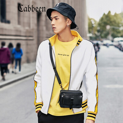 

Carbine mens youth casual collar PU jacket 2019 spring new shirt street sports tide clothes A bleach white 52180XL