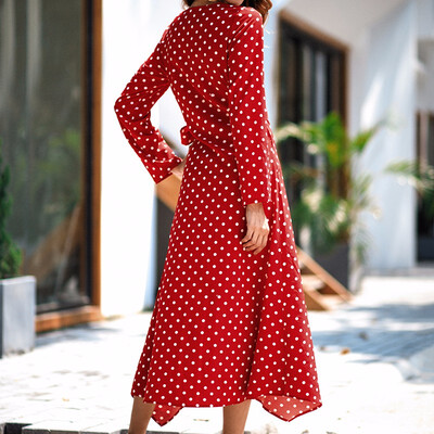 

Women Dresses Bohemian Dress V-neck Cardigan Casual Dress Print Polka Dot Long Sleeve Dress