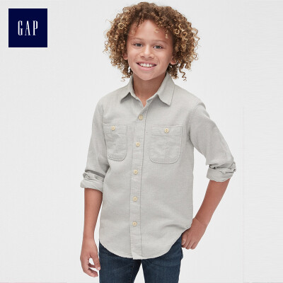 

GAP official flagship store boy cotton casual long-sleeved shirt childrens basic shirt 400294 light gray