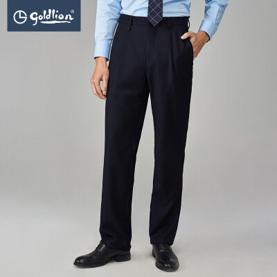 

Goldlion Goldlion 2019 spring&summer new mens wool dark twill jacquard single pleated slim trousers trousers blue 31