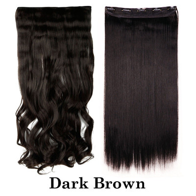 

Synthetic Fiber Clips in on Hair Extension 34 Full Head One Piece 5 Clips Long Silky Straight Curly Wavy