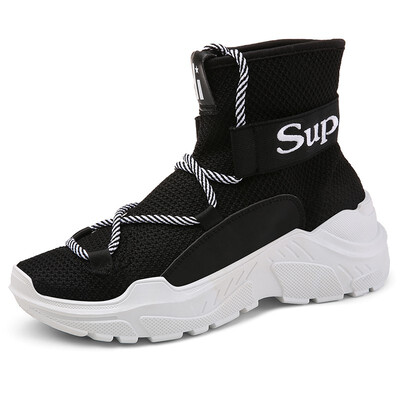 

Autumn sports&leisure couple high shoes male Korean trend hip hop large size increased breathable mesh shoes