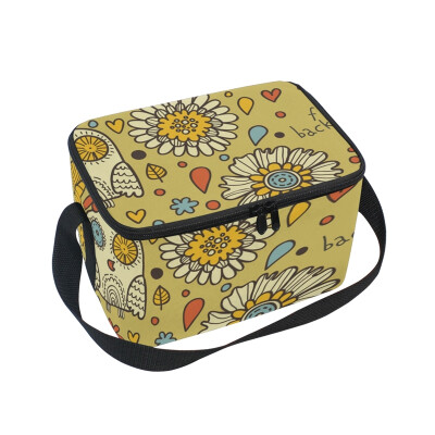 

ALAZA Lunch Box Insulated Floral And Owl Lunch Bag Large Cooler Tote Bagfor Men Women