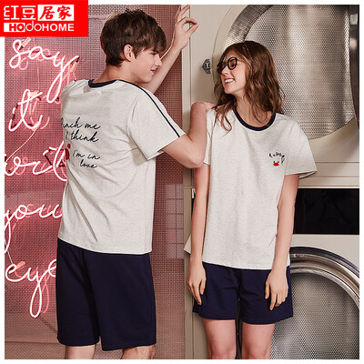 

Red bean home 2019 spring&summer new couple pajamas mens round neck cartoon crab embroidery short-sleeved shorts casual home service suit 313 mens light gray 185104A