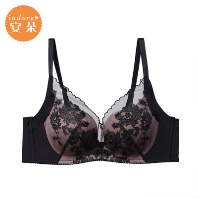 

An Lifangs Anduo rimless underwear embroidered bra gathered to receive the pair of breast bra bra HB0166U black BLK 70A