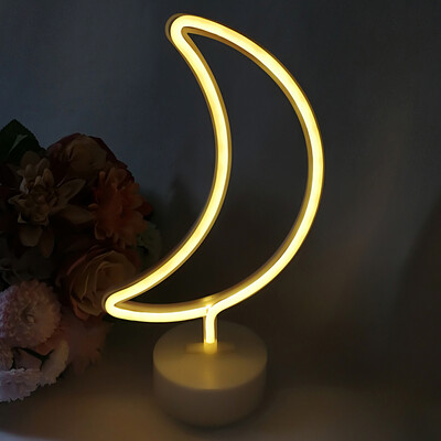 

FlamingoCactusMoonHeartAngelStarLightning Neon Signs LED Light with Holder Base for Party Supplies Removable Home Table Deco