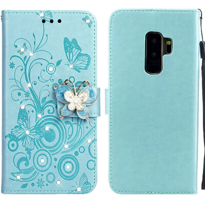 

MOONCASE Samsung Galaxy S9 Butterfly Rhinestone Embossed Leather Case - Green