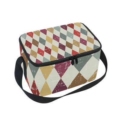 

Lunch Box Insulated Lunch Bag Large Cooler Vintage Diamond Shape Tote Bagfor Kids Men Women
