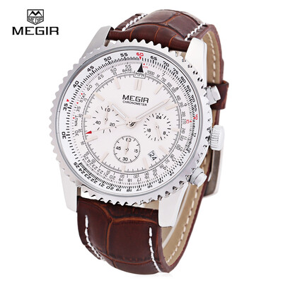 

MEGIR 2009 Leather Strap 30M Water Resistant Male Japan Quartz Watch with Date Display