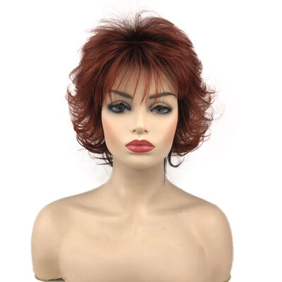 

StrongBeauty Short Red With Dark Roots Ombre Choppy Layers Synthetic Hair Wig Wigs for women