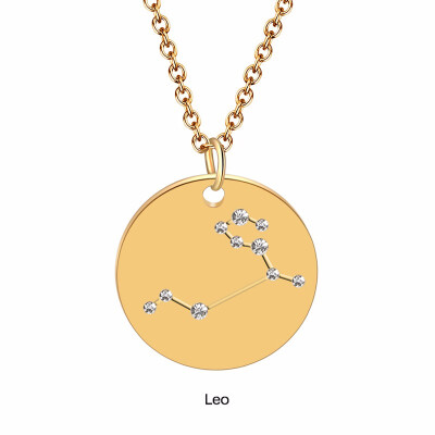 

Fashion Constellation Necklace Stainless steel zodiac round disc necklace