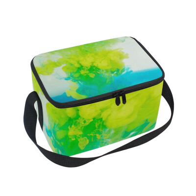 

ALAZA Insulated Lunch Box Green Watercolor Print Lunch Bag for Men Women Portable Tote Bag Cooler Bag