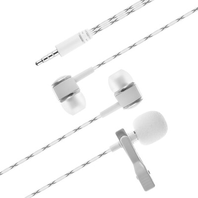 

Mini Tie Lapel Clip-on Wired Stereo Condenser Microphone Mic 35mm Jack with Dual Earphones  & R for iPhone iPad Smartphone PC