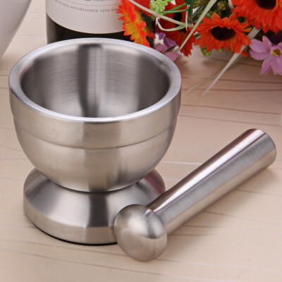 

Double Stainless Steel Mortar&Pestle Pedestal Bowl Garlic Press Pot Herb Mills Mincers