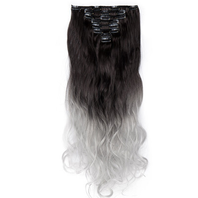

24" Curly 8 Pcs Full Head Clip in Hair Extensions Synthetic 8 Piece 18 Clips Hairpiece Long Wave Trendy Design for Women