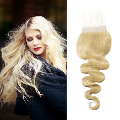 

Hair Straight 613 Blonde Hair Bundles With Lace Closure Free Part Honey Blonde Brazilian Virgin Hair Weave 7A Blonde Human Hair