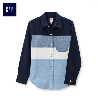 

GAP flagship store boy flannel striped long-sleeved shirt 399590 blue stripe XS