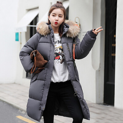 

JOY OF JOY 2018 winter new Korean version of the cotton womens long section Korean version bf over the knee ins thick large fur collar cotton clothing female JWMF189357 gray M