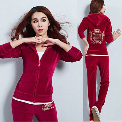 

2018 spring&autumn new winter gold silk velvet show thin fashionable leisure running sport two-piece suit female