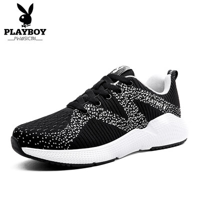 

Playboy PLAYBOY casual fashion flying woven sports light running shoes men comfortable breathable DS85247 black white 39