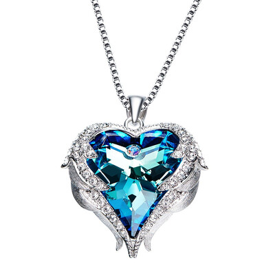 

Angel Wing Heart of Ocean Pendant Necklaces Studs Earrings for Women Girls Made with Swarovski Crystals Jewelry Sets Gifts