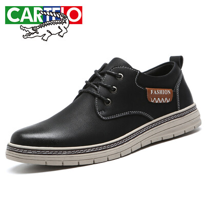 

CARTELO Mens Breathable Leather Shoes Wild Low-cut Leather Shoes Wear-resistant Leather Outdoor Casual Mens Shoes 8236 Black 38