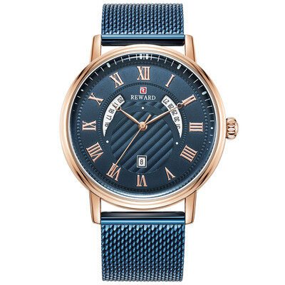 

REWARD RD63063M Men\s Ultra-thin Three-eye Multi-function Mesh Belt Quartz Watch