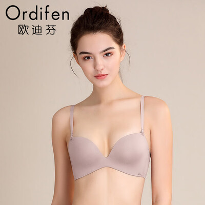 

Ou Difen 2019 new womens underwear sexy smooth no trace bra water bag no steel ring small chest gathered bra XB9801 cold purple gray B75