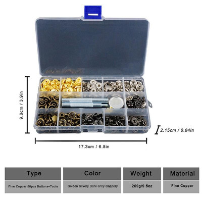 

5 Sets Snap Buttons Tools Press Studs Sewing Button Snap Fasteners Bronze DIY Leather Craft Clothes Accessories 40pcs-140pcsSet